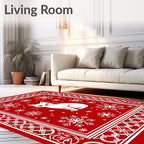 Whimsical White Cat Snowflake Border Rug