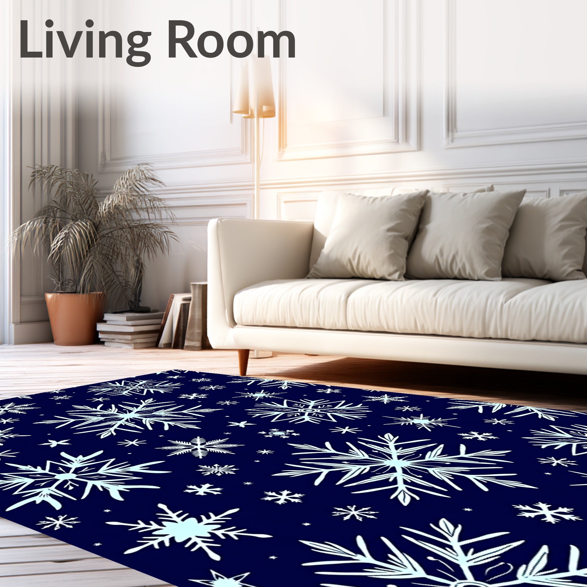 Winter Snowflake Scatter Navy Blue Rug