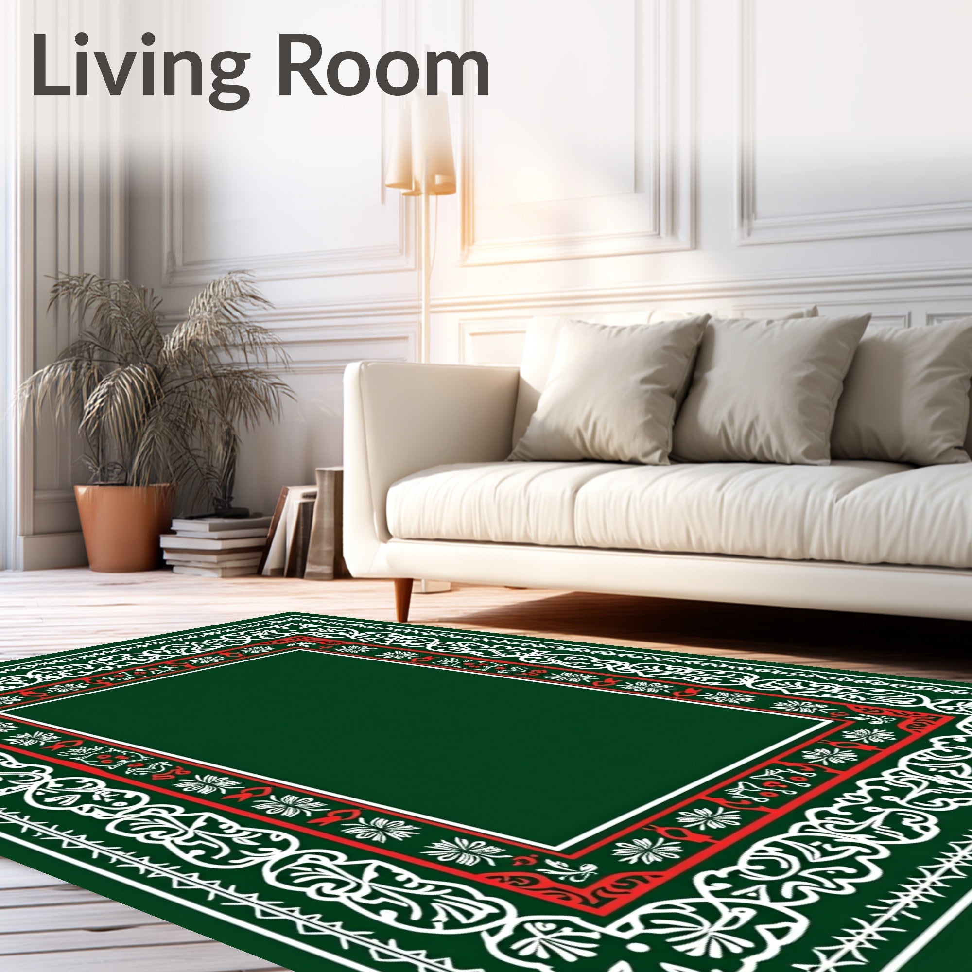 Classic Red White Emerald Border Rug