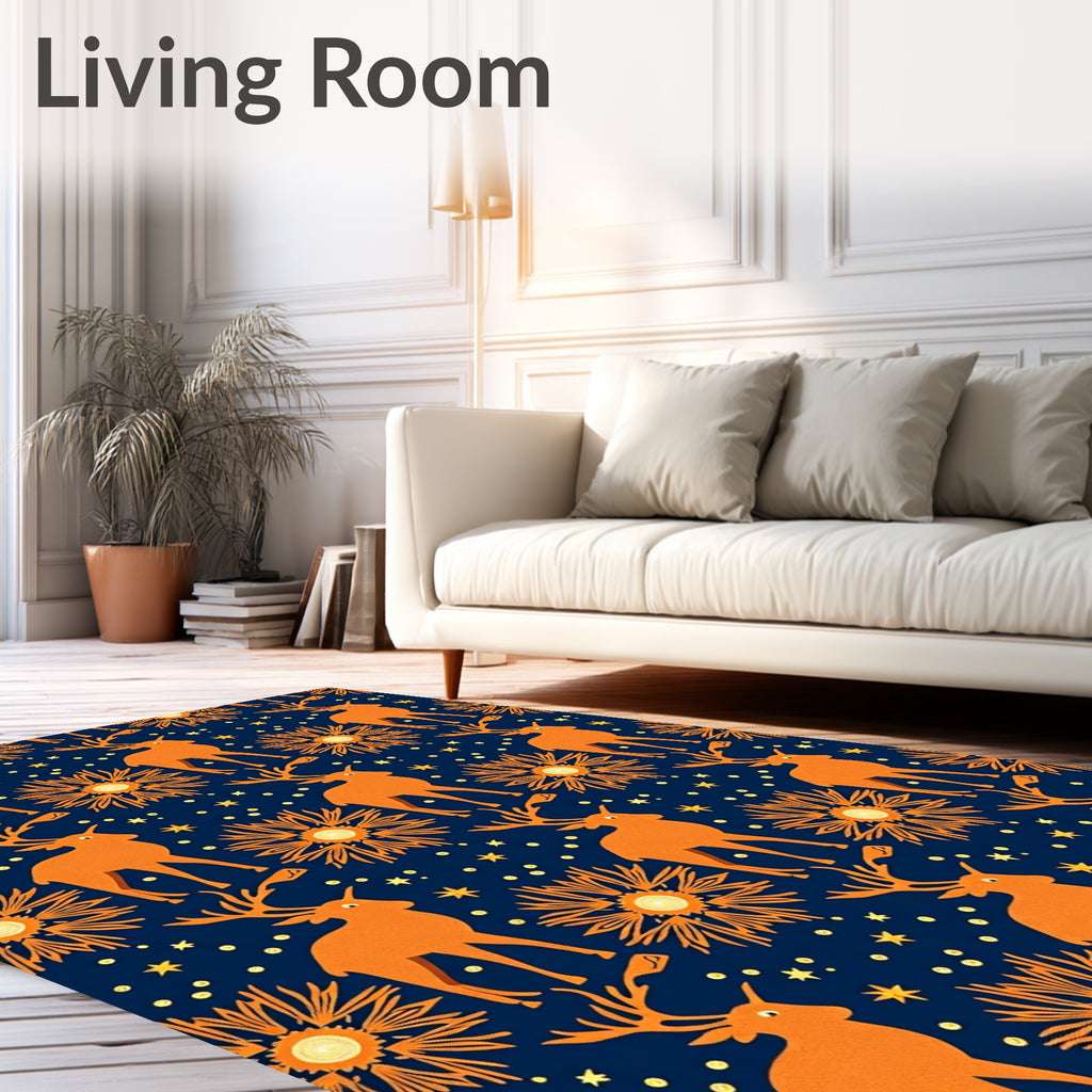 Orange Deer Starry Sky Art Rug