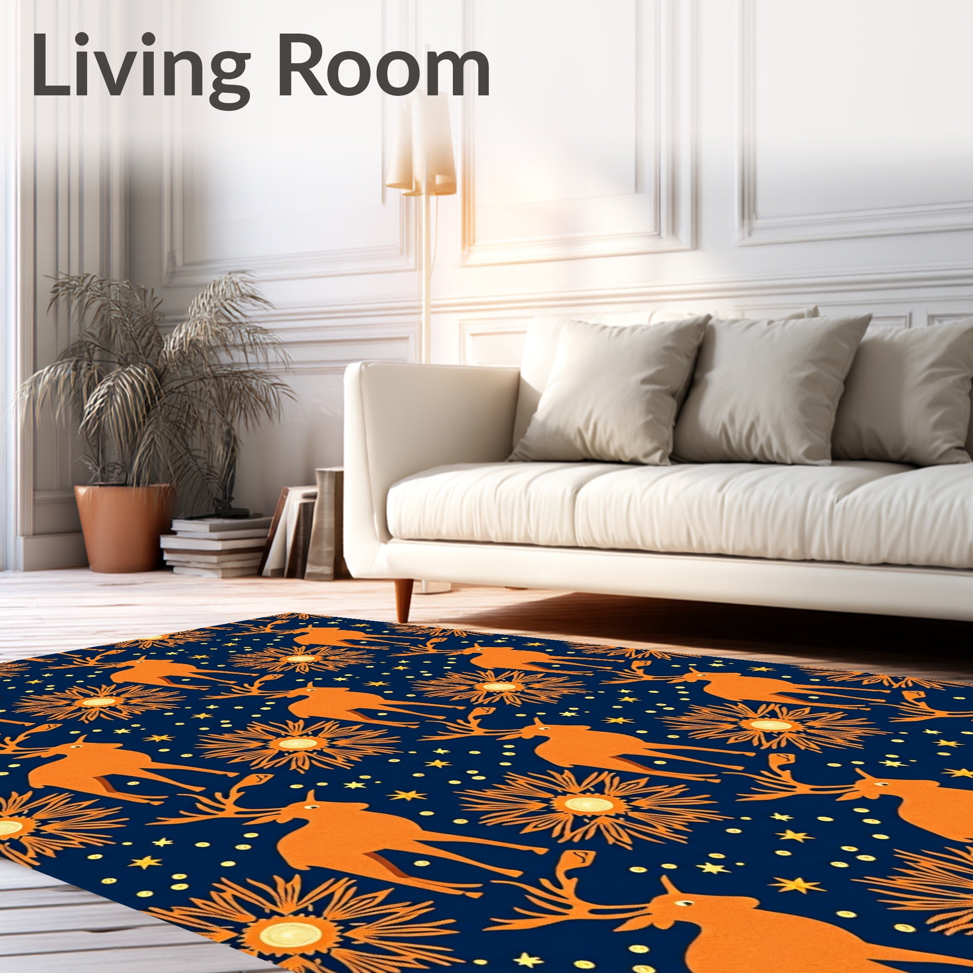 Orange Deer Starry Sky Art Rug