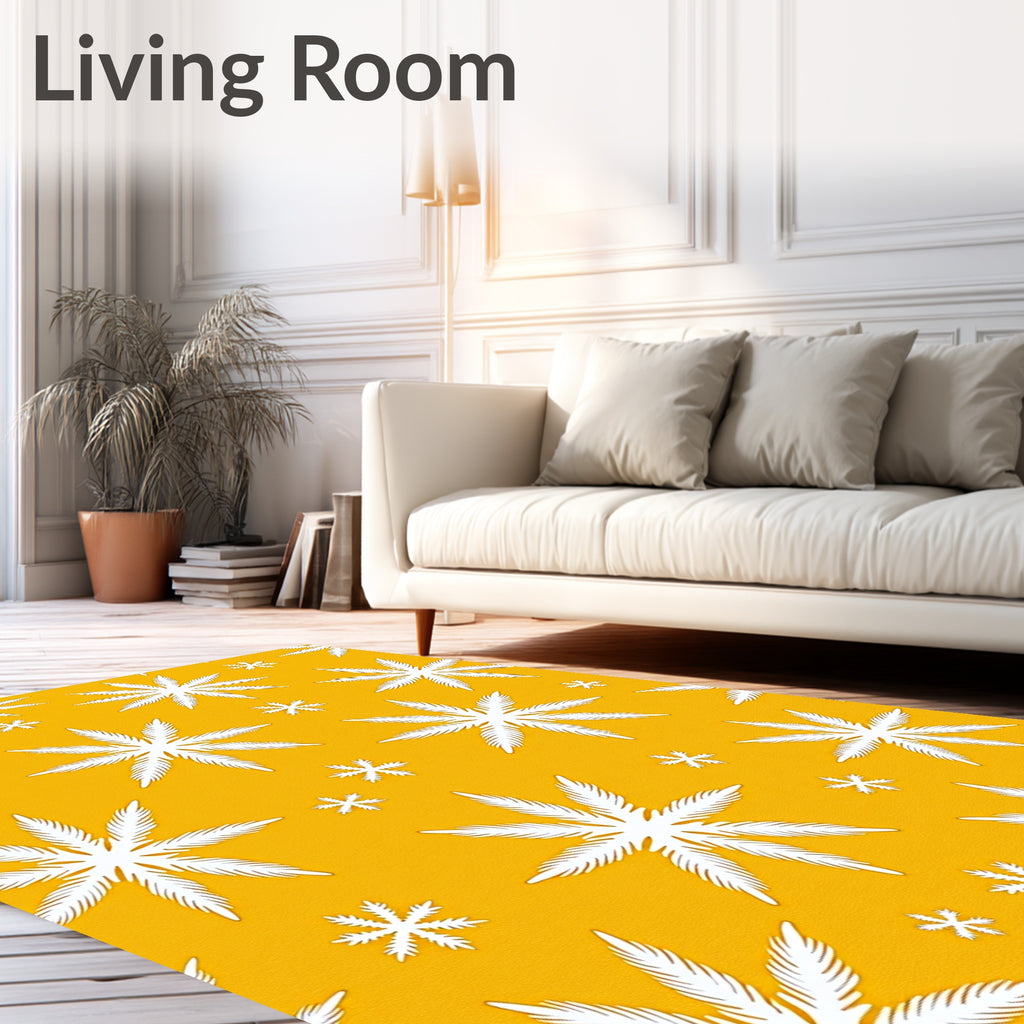 Sunny Yellow White Snowflake Cluster Rug