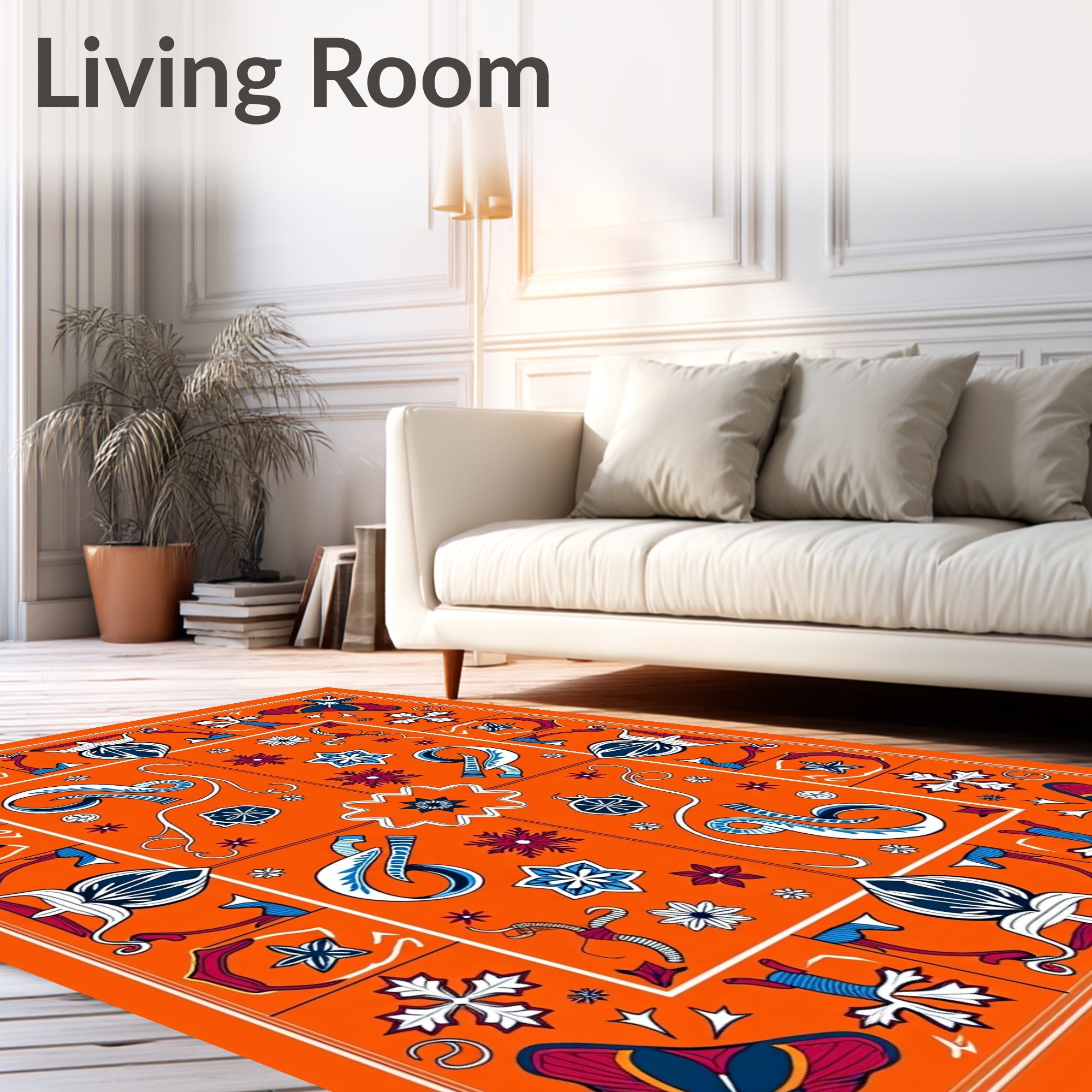 Orange Crimson Blue Butterfly Folk Art Rug