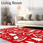 Festive Red Winter Village Snowflakes Rug