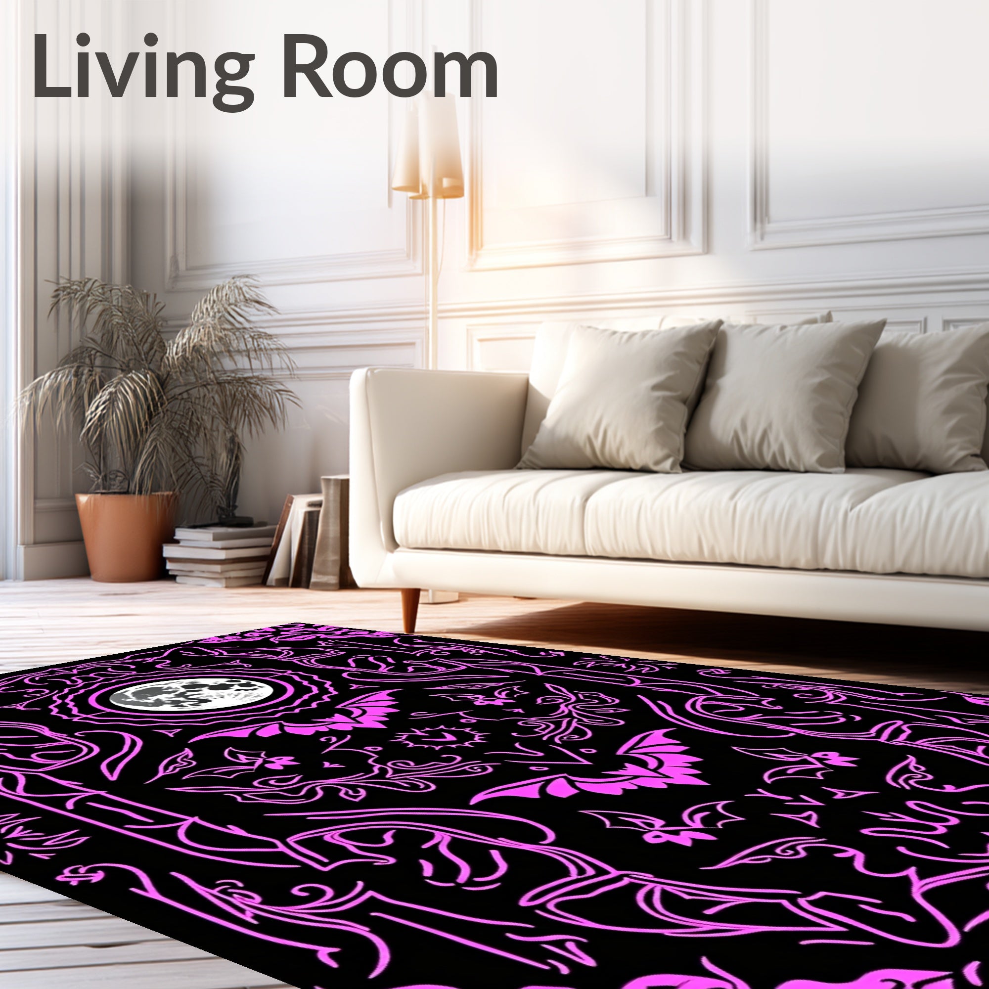 Vibrant Pink Lunar Bat Mandala Rug