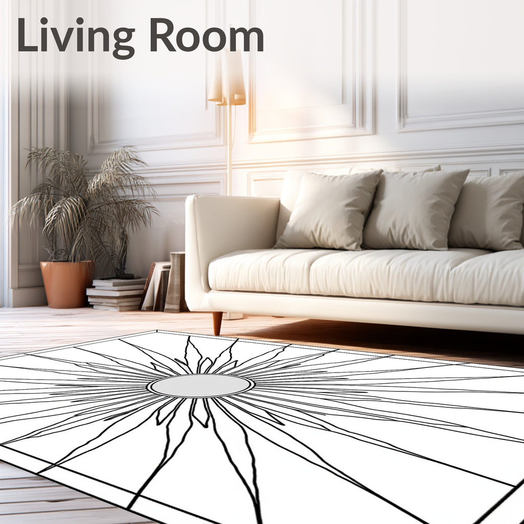 Radiant Sunburst Centerpiece Line Art Rug