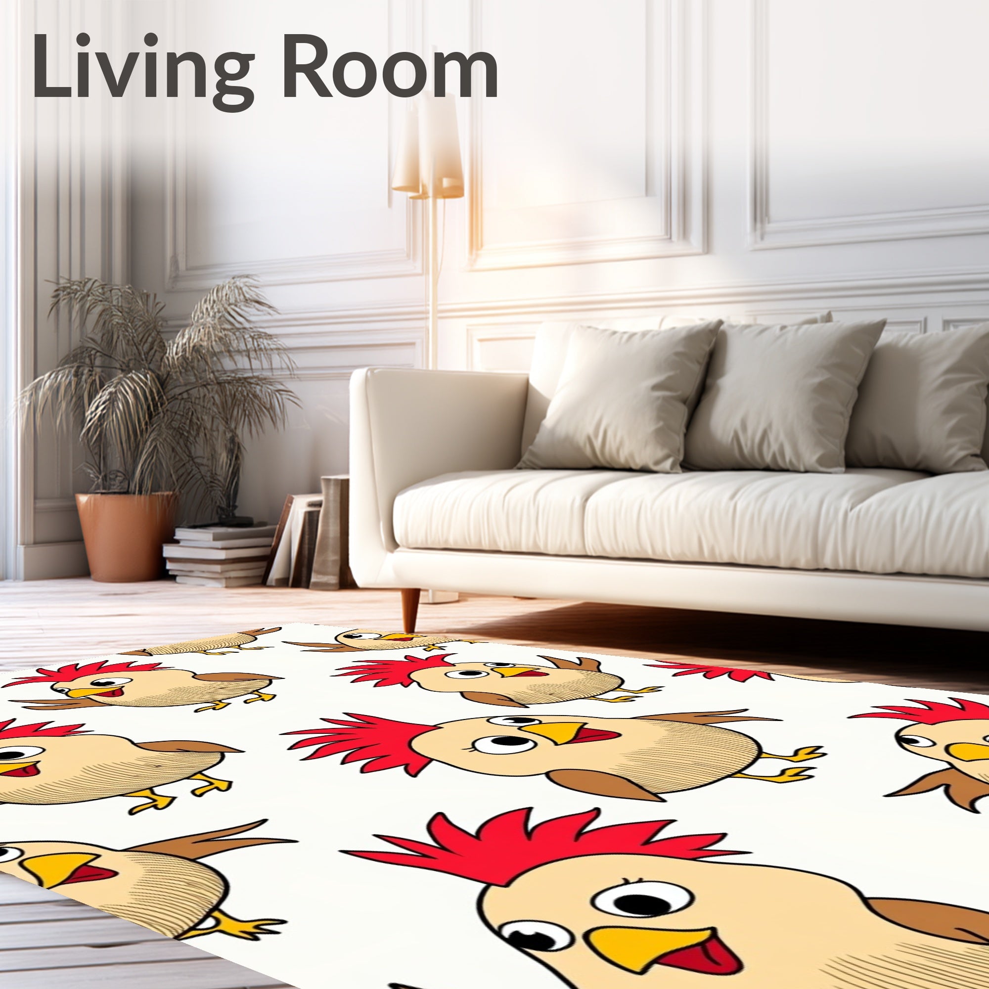 Whimsical Chicken Friends Cream Rug