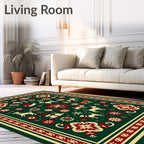 Festive Green Cream Red Dog Snowflakes Rug