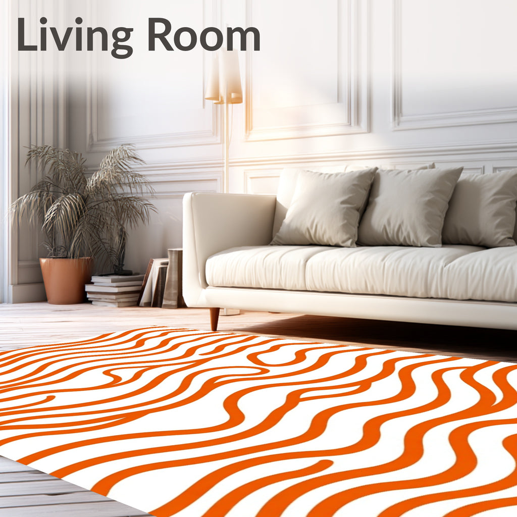 Vibrant Orange Wavy Line Art Rug