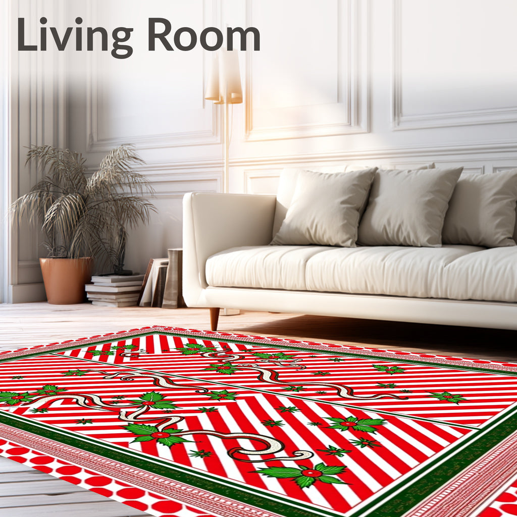 Festive Red White Holly Swirl Rug