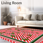 Festive Red White Holly Swirl Rug