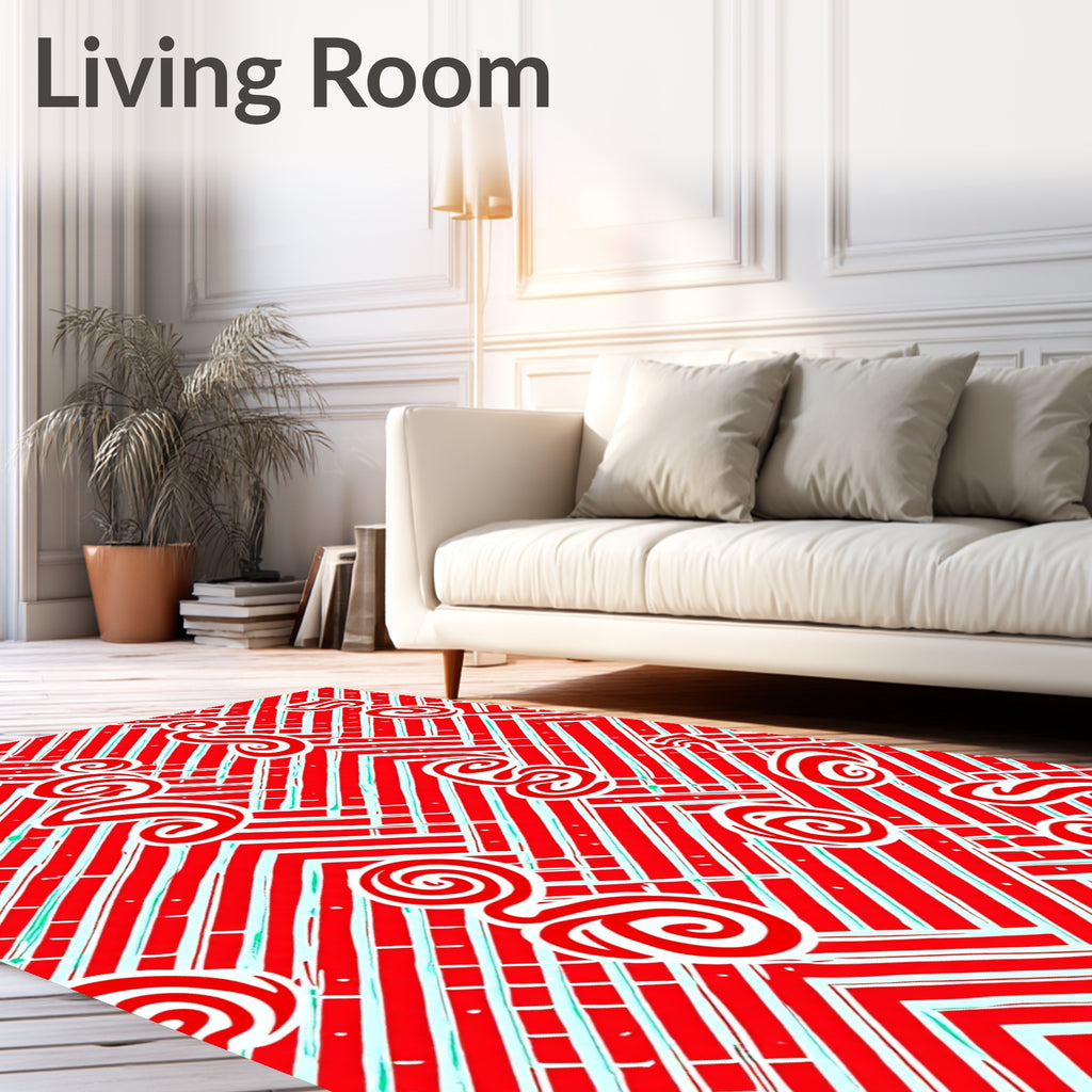 Crimson Swirl Geometric Chevron Rug