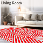 Crimson Swirl Geometric Chevron Rug