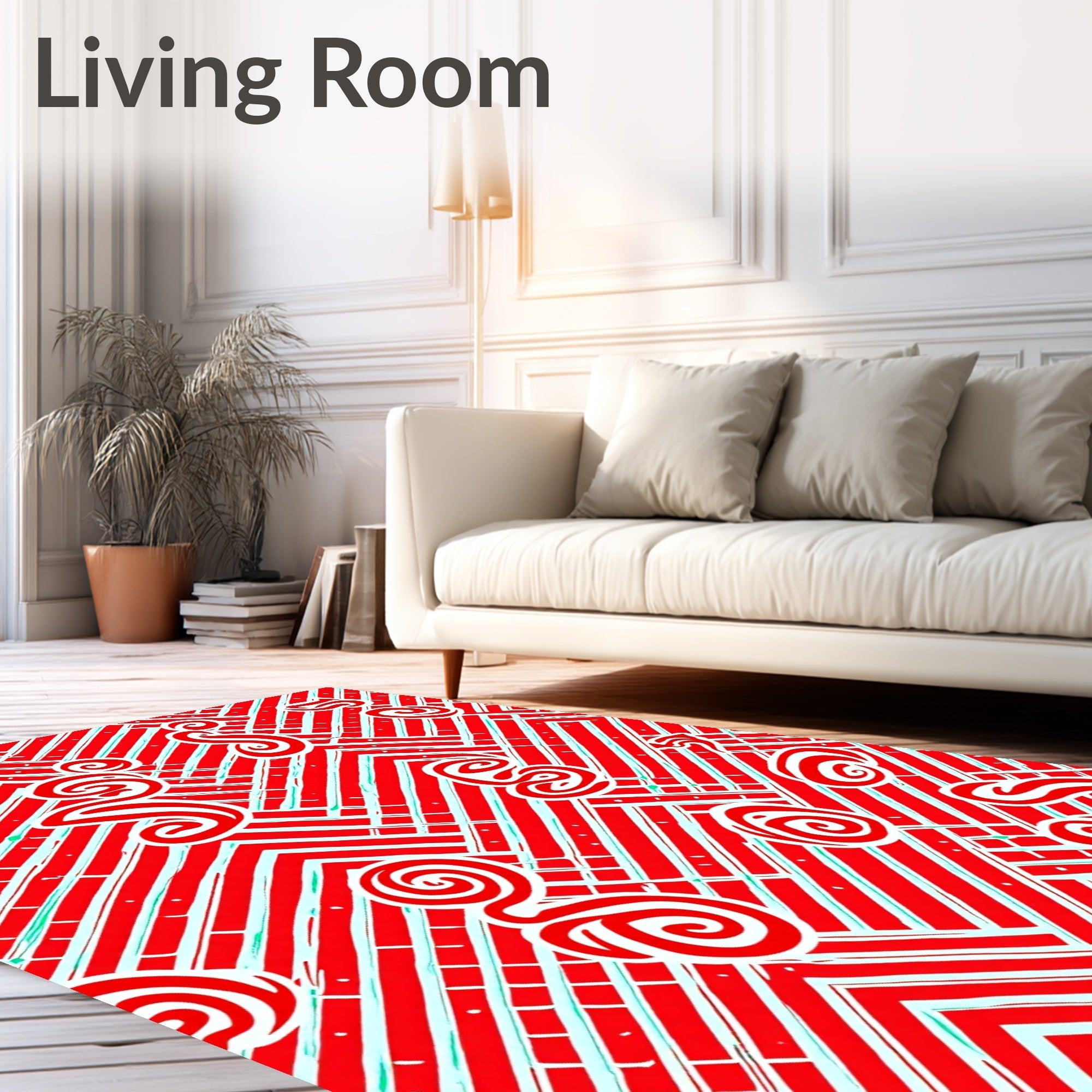 Crimson Swirl Geometric Chevron Rug