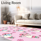 Cute Pink Snowman Snowflake Repeat Rug