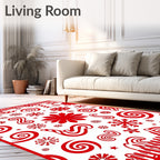 Bold Red Christmas Candy Snowflakes Rug