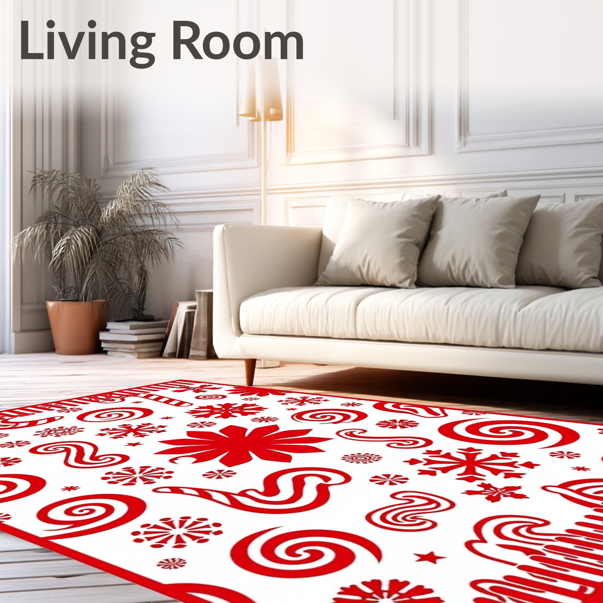 Bold Red Christmas Candy Snowflakes Rug