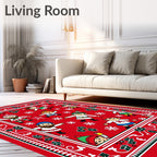 Whimsical Red Elves Snowflake Christmas Rug