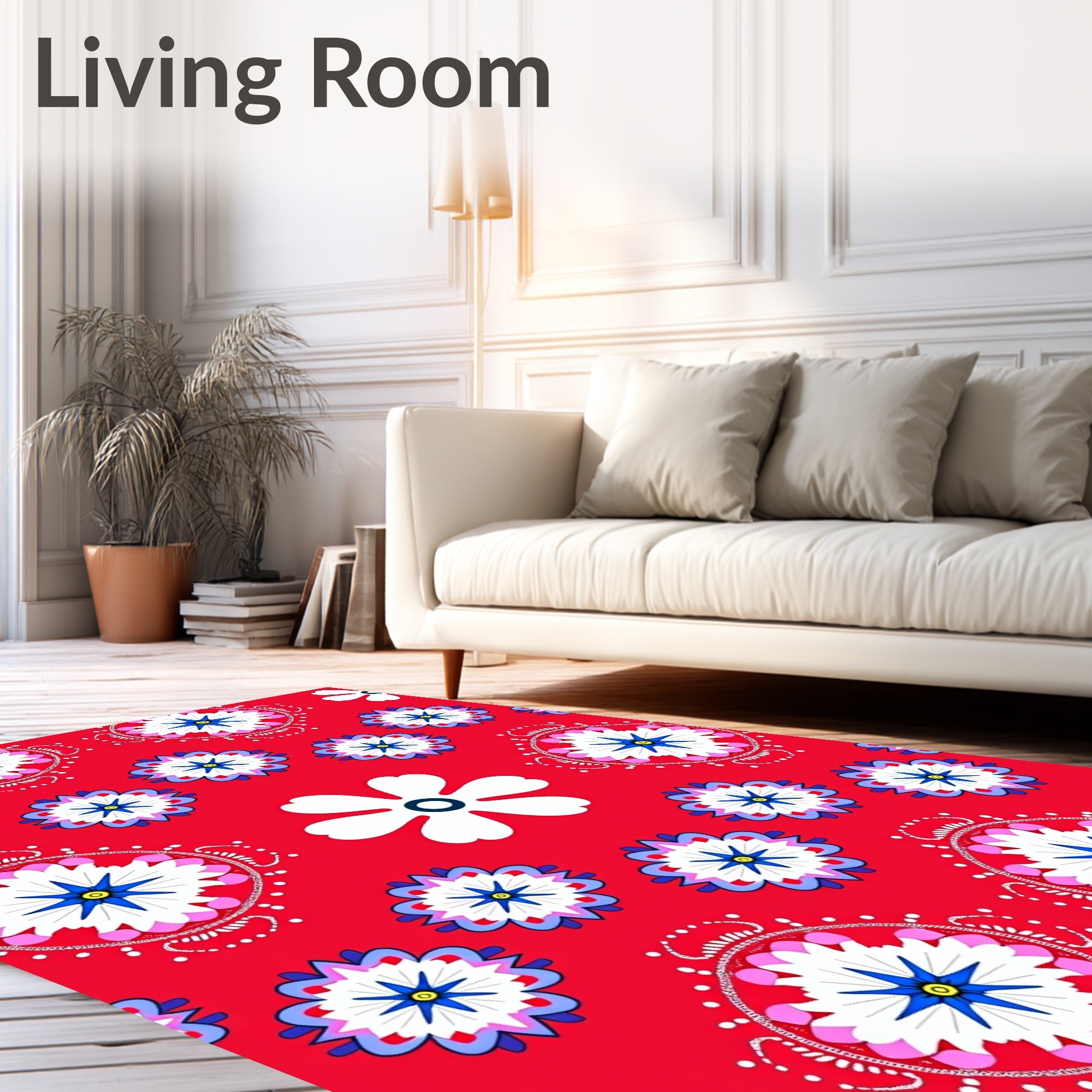 Bright Red Floral Starburst Medallion Rug
