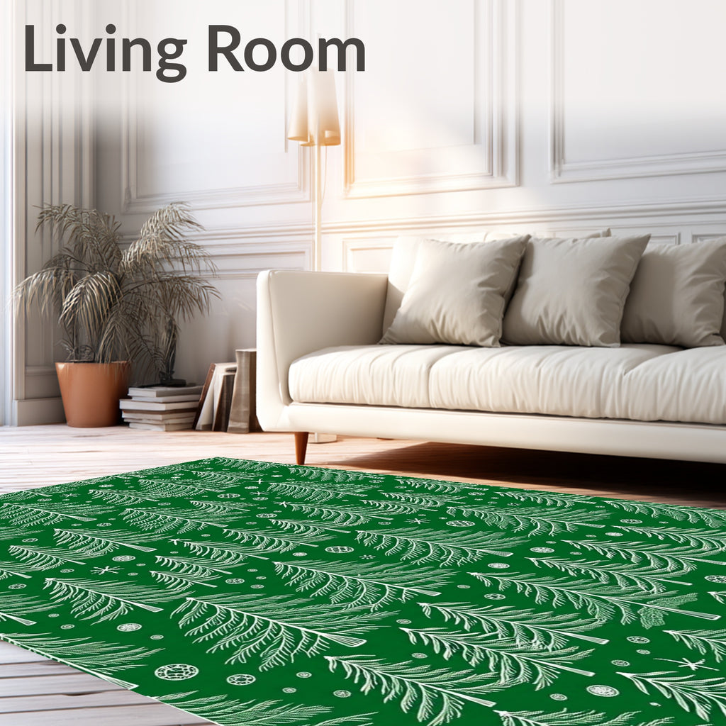 Festive Green Christmas Tree Forest Rug