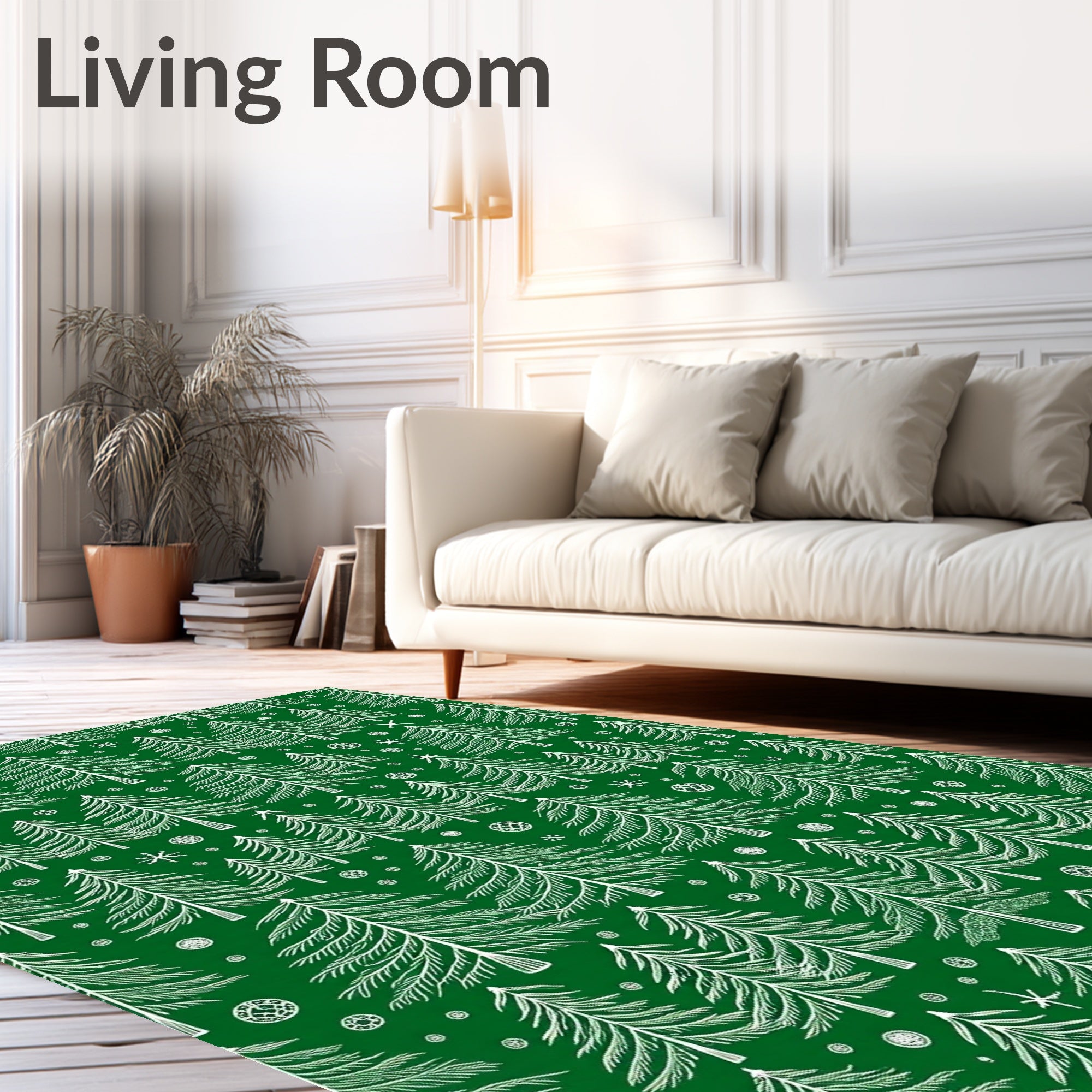 Festive Green Christmas Tree Forest Rug