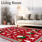 Red Christmas Gnomes Trees Snowflakes Border Rug