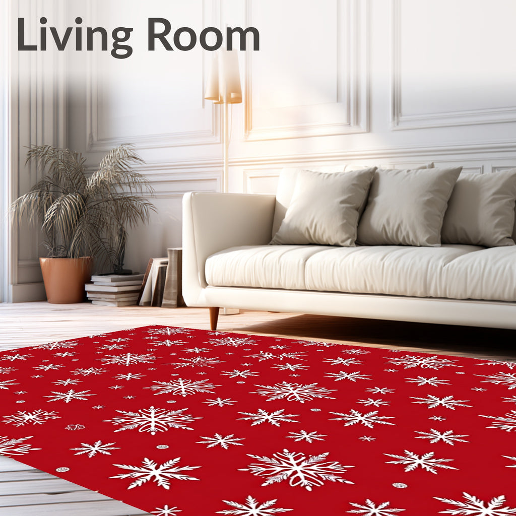 Crimson Red Snowflake Scatter Rug