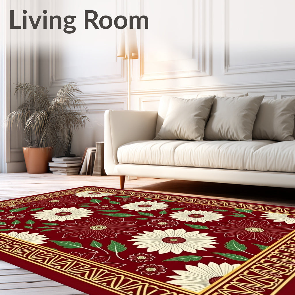 Crimson Floral Medallion Garden Rug