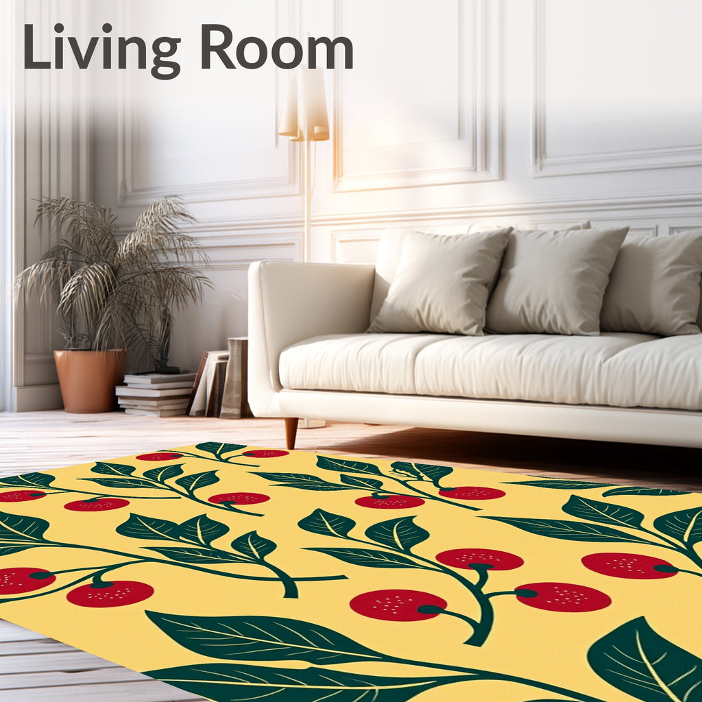 Bright Yellow Red Fruit Branches Rug