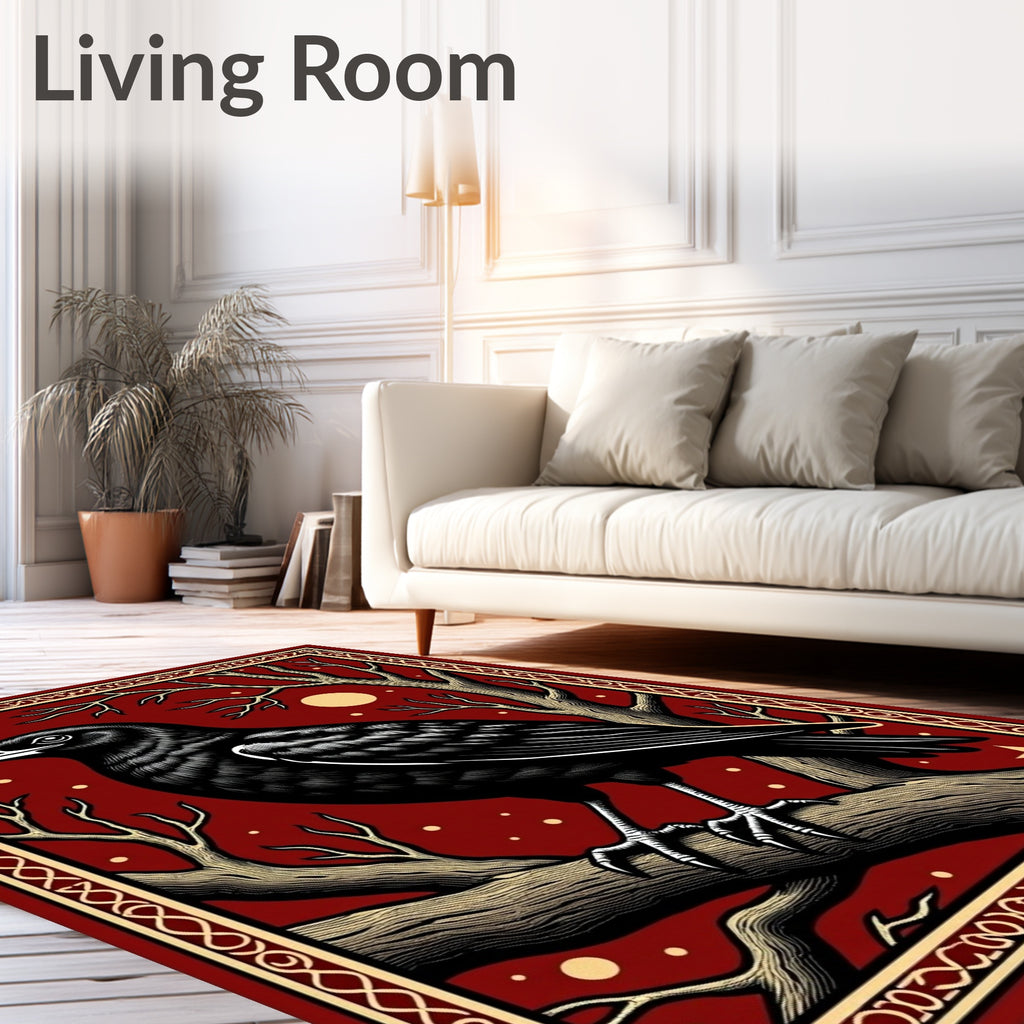 Gothic Crow Red Moon Woodland Rug