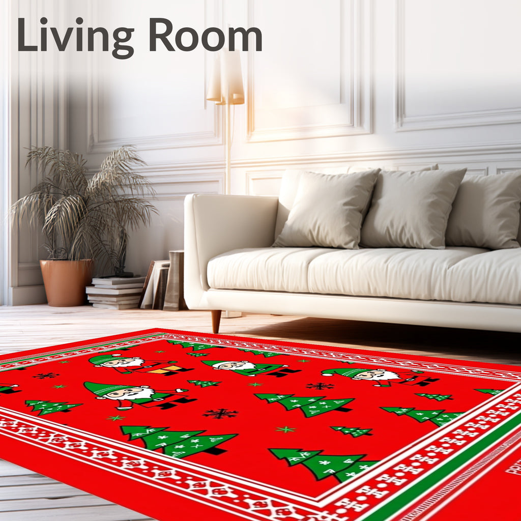 Christmas Gnomes With Trees Red Area Rug