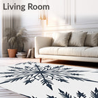 Navy Snowflake White Background Rug