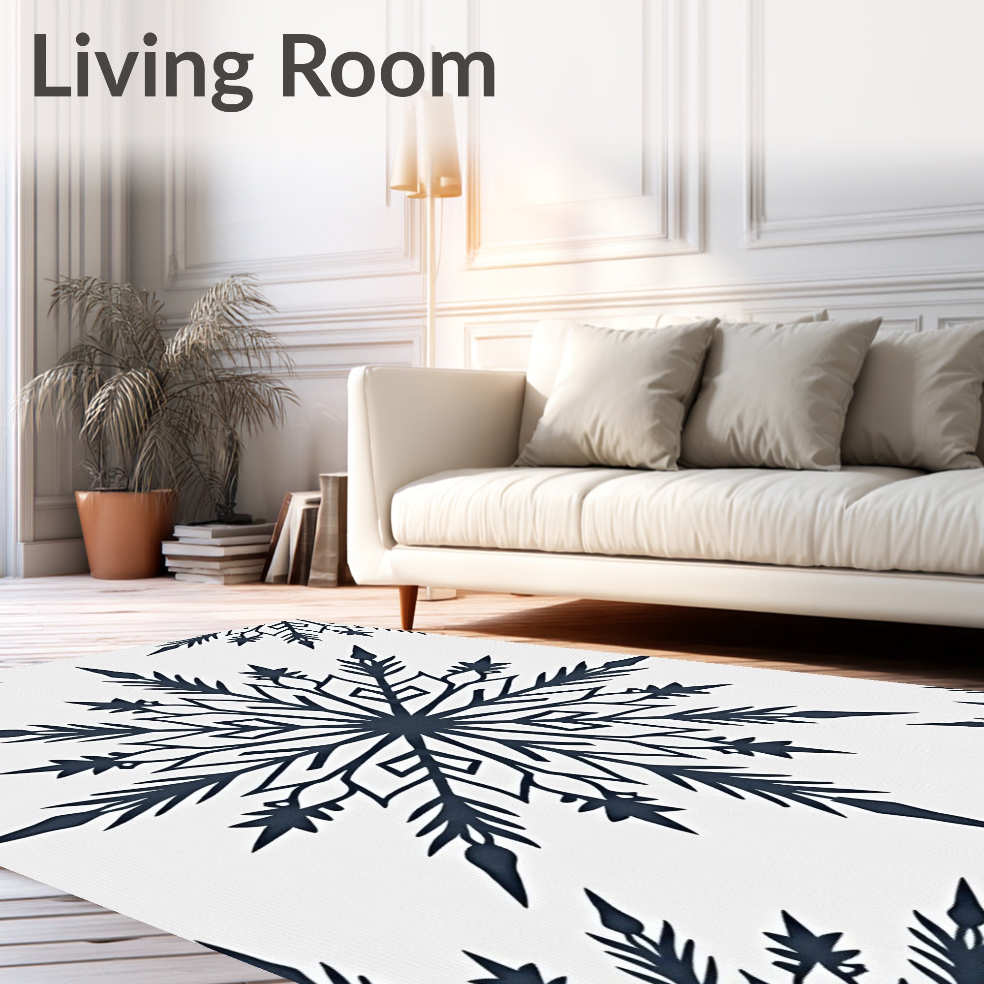 Navy Snowflake White Background Rug