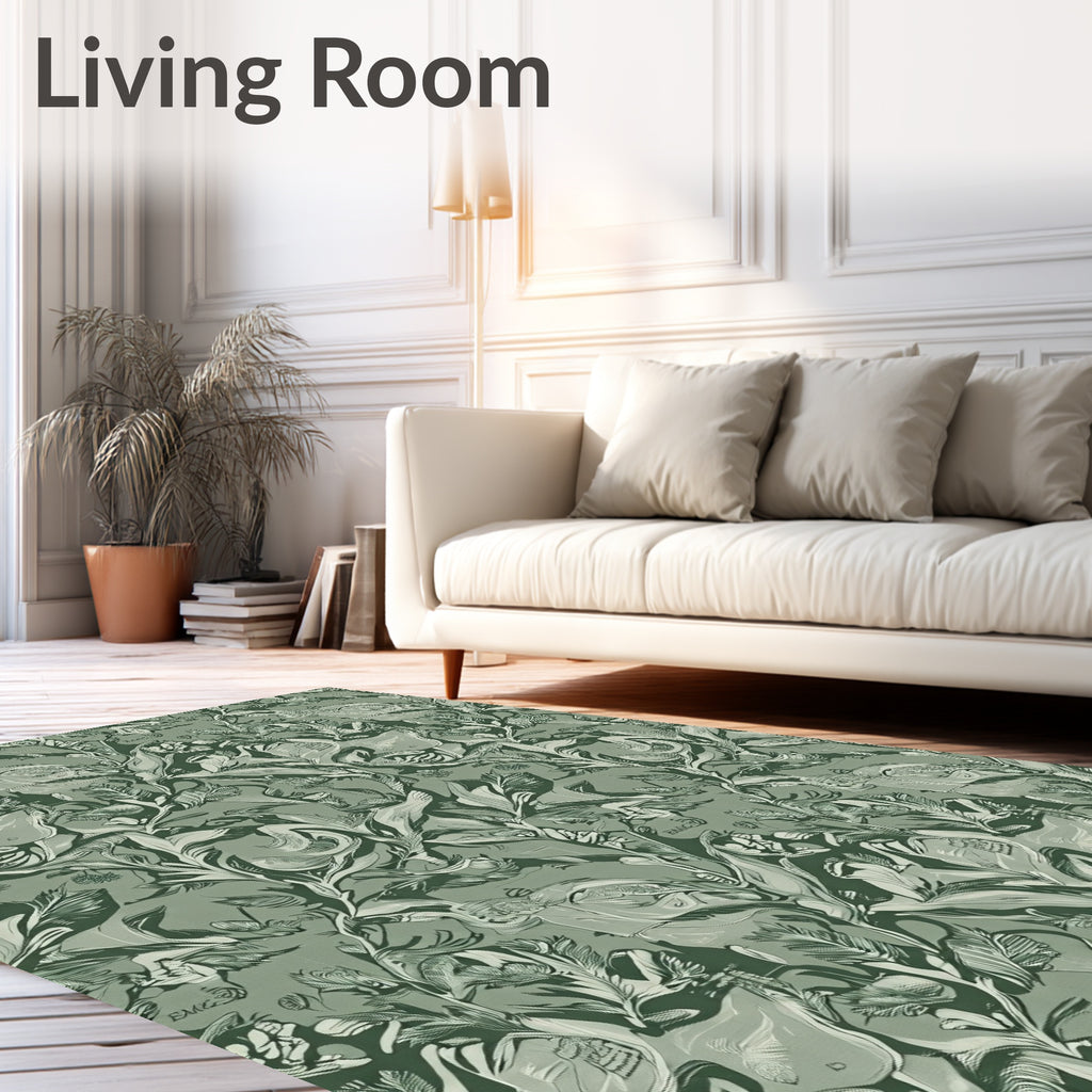 Earthy Green Organic Foliage Swirl Rug