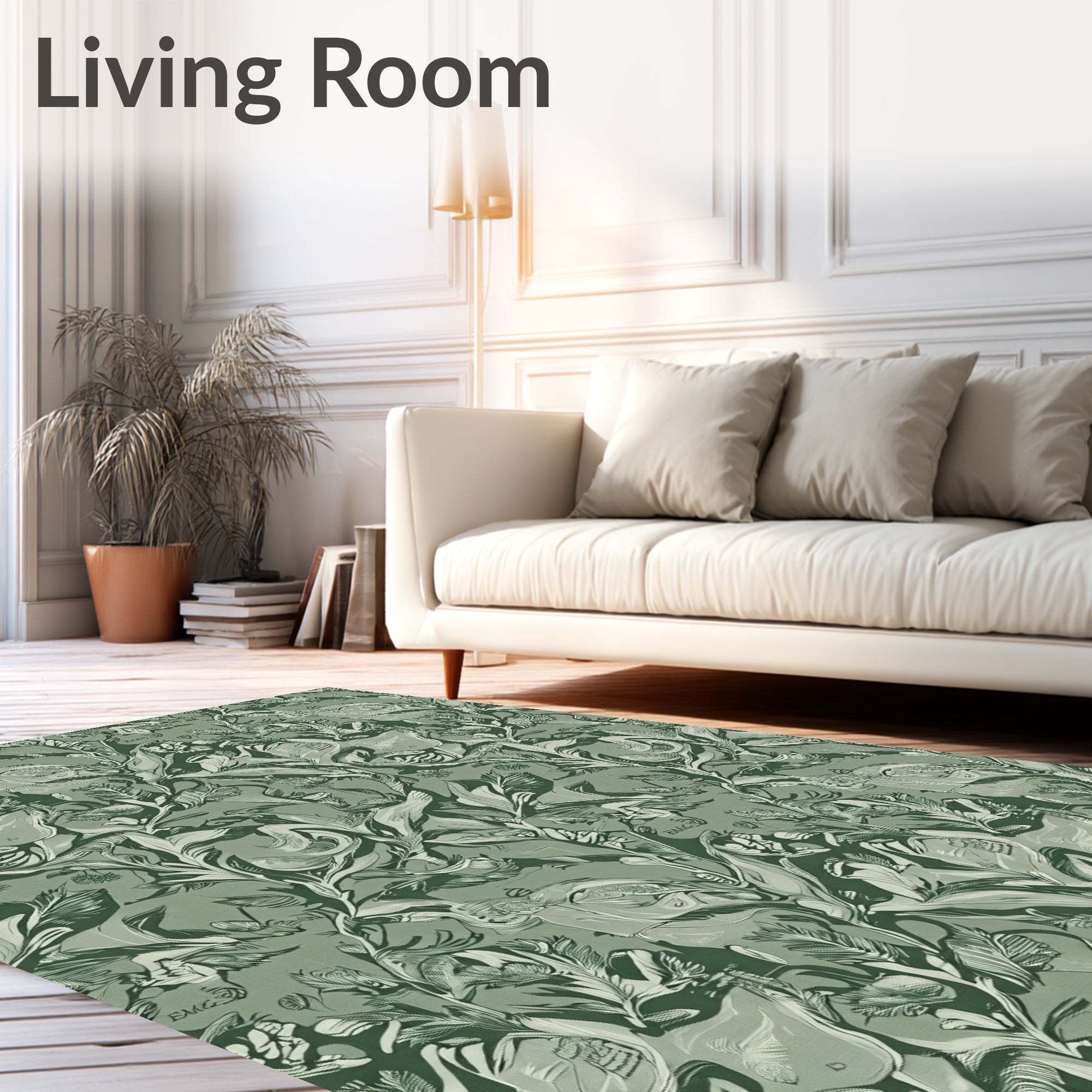 Earthy Green Organic Foliage Swirl Rug