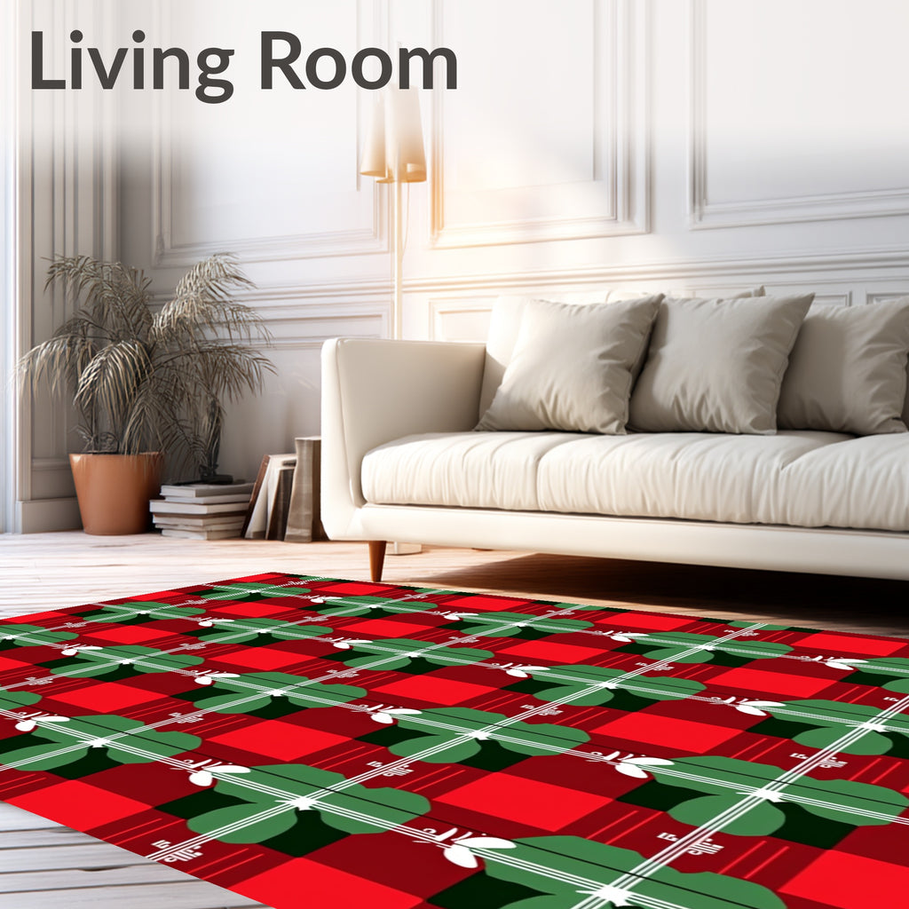 Red Green White Plaid Clover Tile Rug