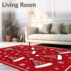 Red Santa Hats Snowflakes Repeating Pattern Rug