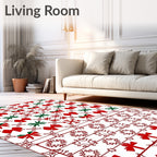 Red Green Bow Snowflake Border Rug