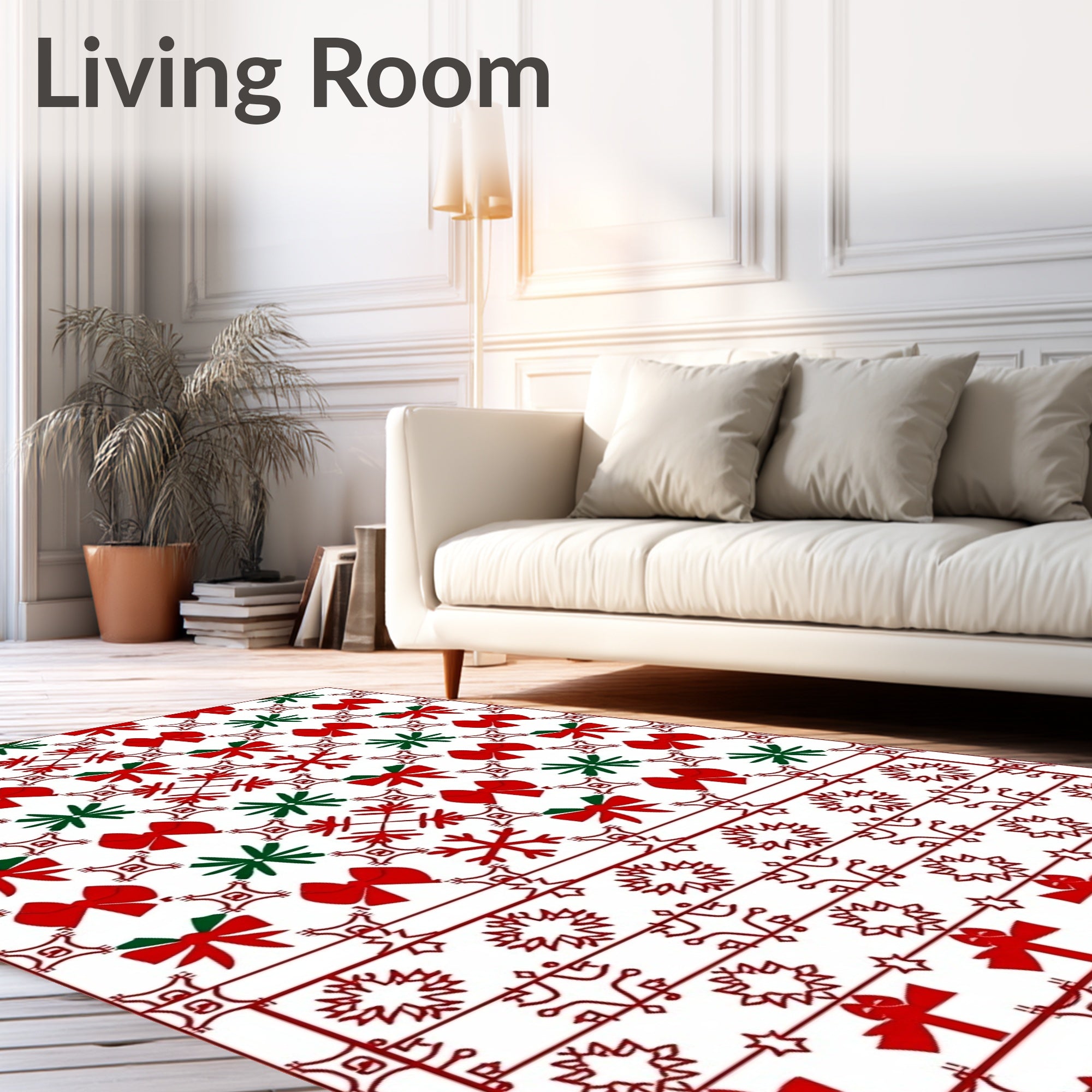 Red Green Bow Snowflake Border Rug
