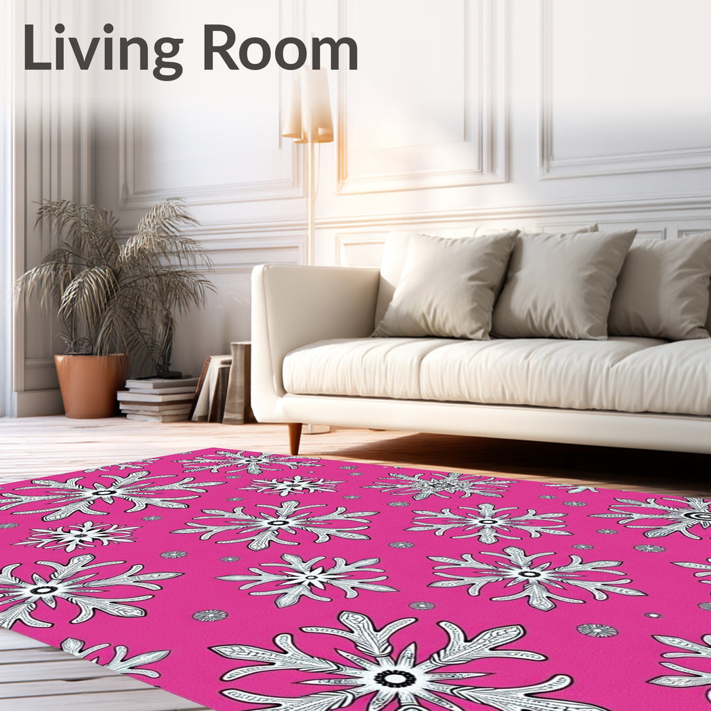 Pink Snowflake Cluster Art Rug