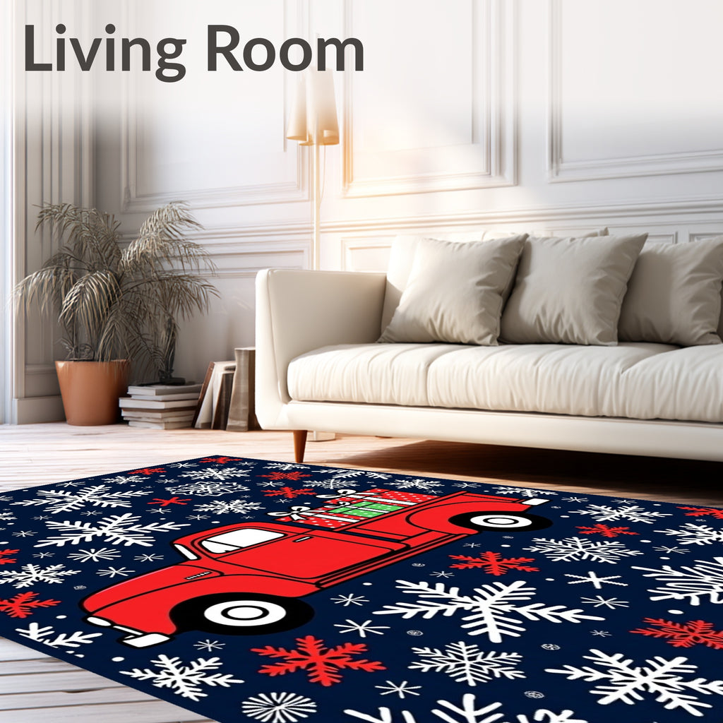 Red Truck Snowflakes Holiday Rug