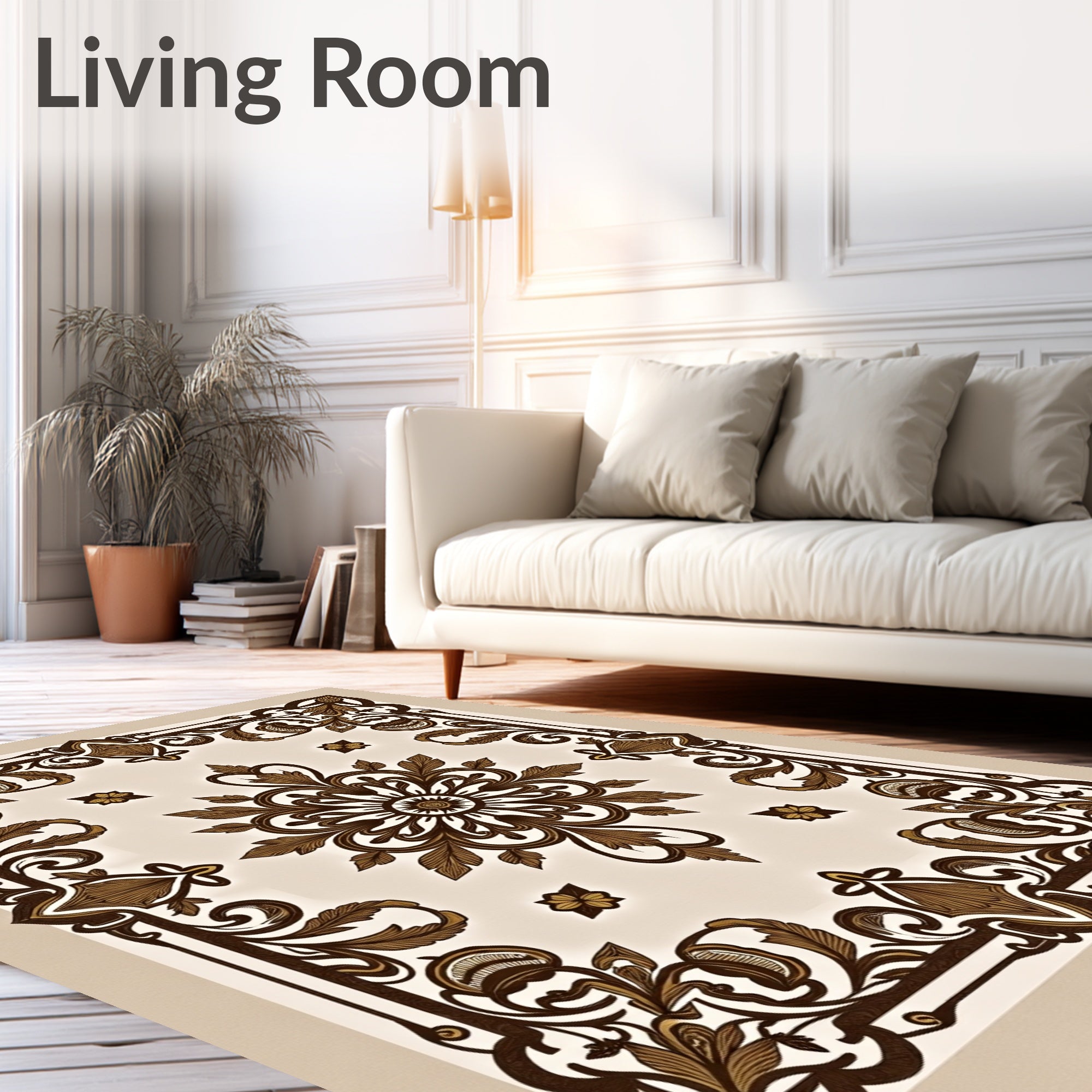 Antique Brown Floral Medallion Lace Rug