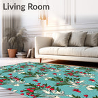 Turquoise Berry Branch Whimsical Folk Rug