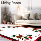 Festive Red Green Plaid Deer Collection Rug