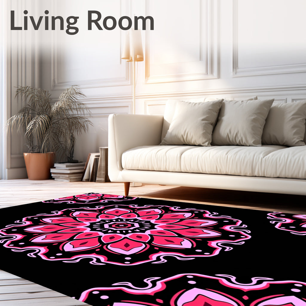 Pink Crimson Floral Mandala Roundel Rug