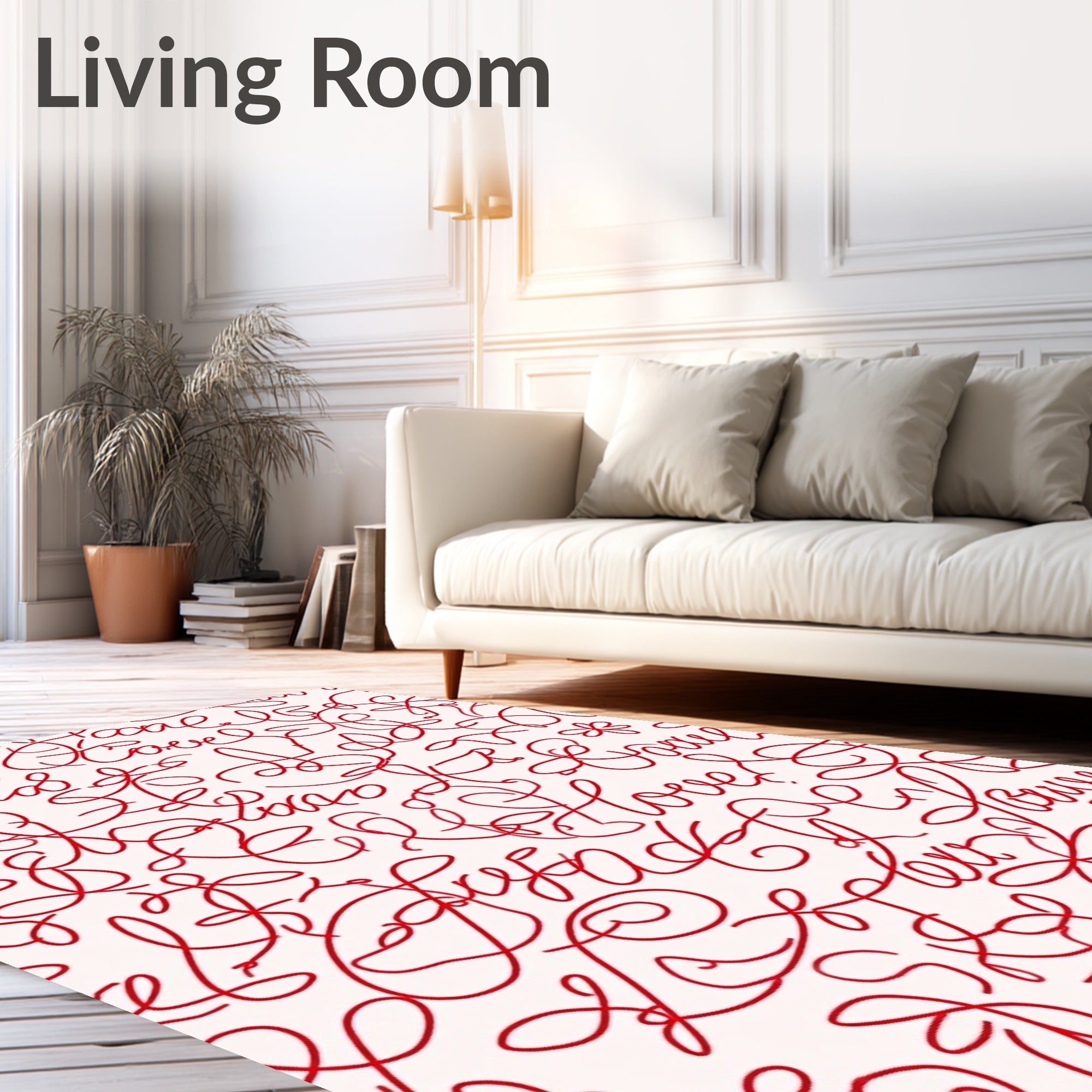 Crimson Script Heart Letters Rug