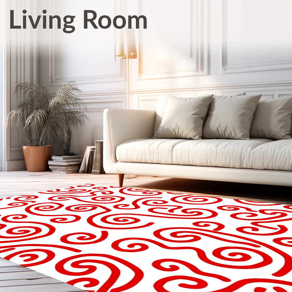 Crimson Swirl Abstract Curls Rug