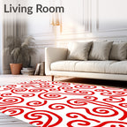 Crimson Swirl Abstract Curls Rug