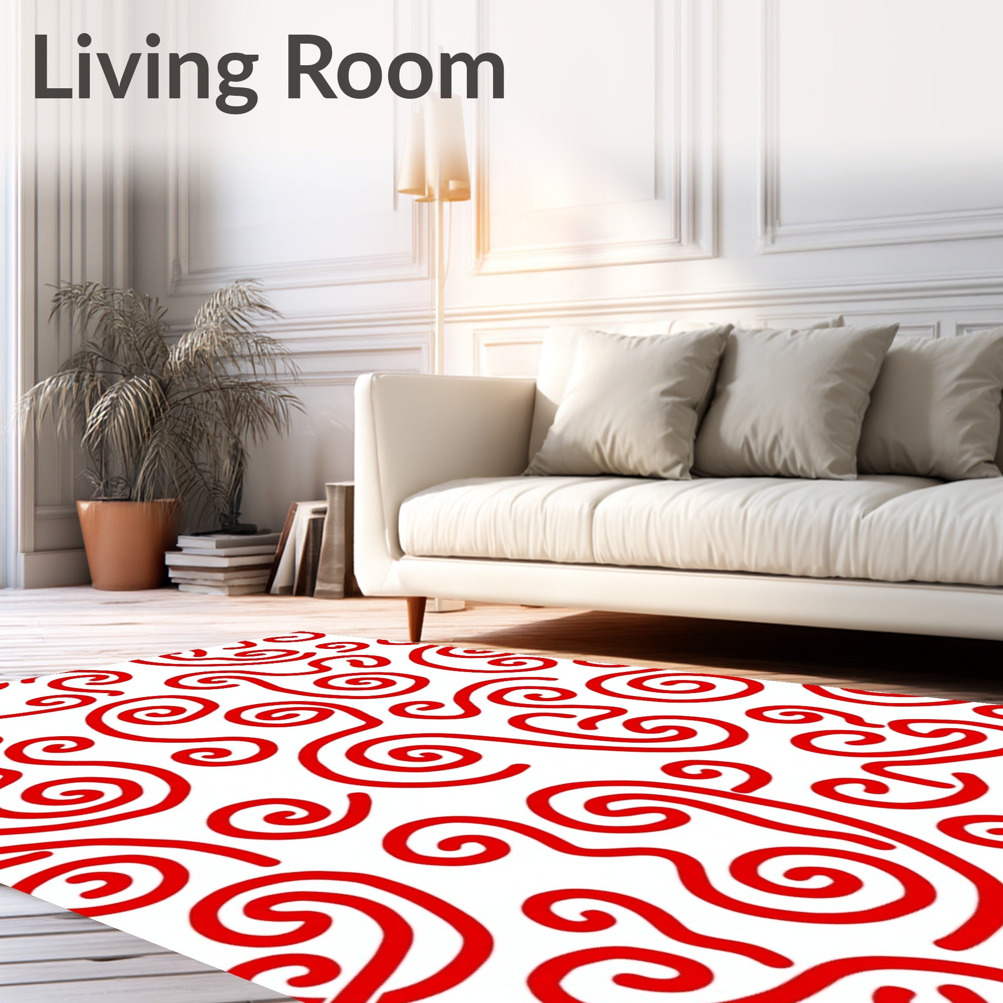 Crimson Swirl Abstract Curls Rug