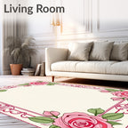 Vintage Pink Rose Floral Border Rug